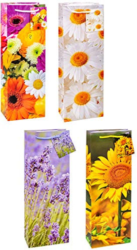 TSI Geschenktüten BLUMEN-MIX für Wein- und Sektflaschen, 12er Packung, Größe: Flasche (HxBxT 36 x 12 x 8 cm), Art. Nr. 84283