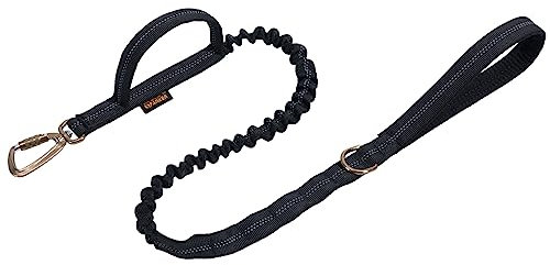 EXCELLENT ELITE SPANKER Tactical Military Dog Lead Bungee Training Dog Leashes Heavy Rope Duty with Handle for Medium and Large Dogs(BLKw/reflect)