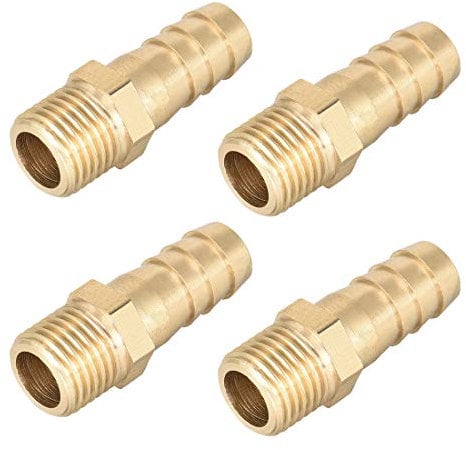 sourcing map Verbindungsstück aus Messing metrischer Stecker an Schlauch mit Widerhaken 10 mm x M12 x 1,25 (4 Stück)
