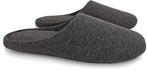 ofoot Cotton Breathable Indoor Slippers for Woman/Man,House Bedroom Shoes,Summer Washable Home Sleepers Memory Foam Insole Non Slip Rubber Soles(Dark Grey,UK 3-4)