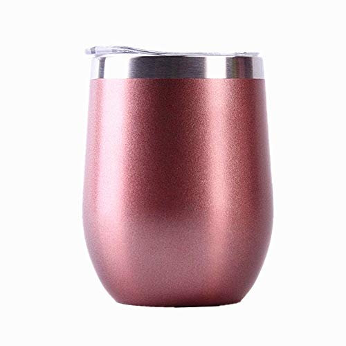 Gteller Edelstahl Stemless Weingläser, doppelwandiger vakuumisolierter Becher, mit Deckel, ideal für Wein, Kaffee, Getränke, Champagner, Cocktails Gold