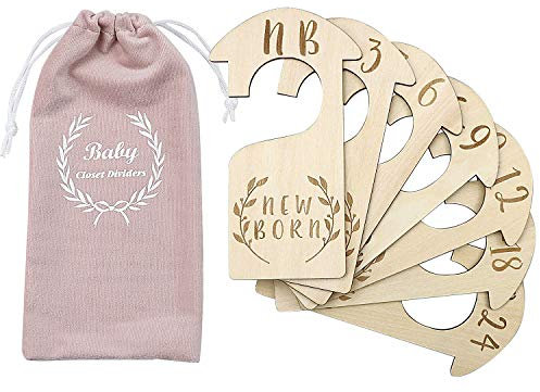 uwows Premium Holz Baby Garderobe Trennwände, 7er-Set, von Neugeborenen bis 24 Monate, Baby Closet Organizer, Kinderzimmer Dekor, Baby Kleidung Organizer (Style 4)