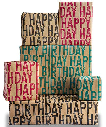 6 x Designer Geschankpapiere, Kraftpapier, Multipack, Umweltfreundlich, 100% recyclebar und hergestellt im UK. Designed für Frauen, Männer und Kinder von The Doodle Factory