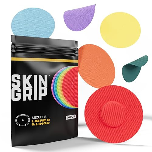 Skin Grip CGM Patches for Freestyle Libre (20-Pack), Waterproof & Sweatproof for 10-14 Days, Pre-Cut Adhesive Tape, Continuous Glucose Monitor Protection (Multi-Color)