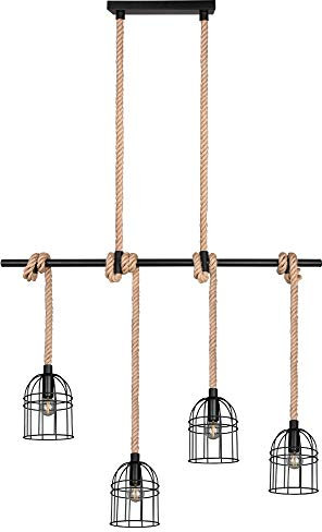 etc-shop Decken Pendel Lampe Käfig Korb Design Wohn Ess Schlaf Zimmer Sisal Seil Vintage Hänge Leuchte schwarz