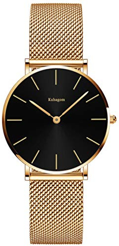 Kubagom Damen Armbanduhr Analog Quarz Edelstahl Wasserdicht Mesh Ultradünne