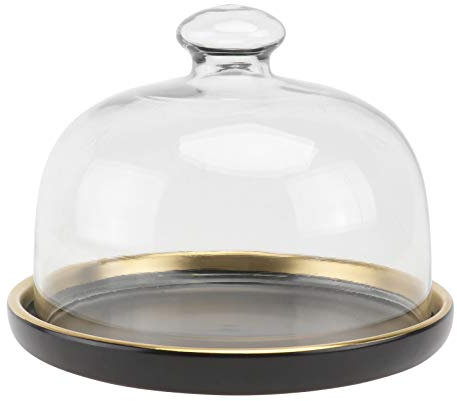 Cabilock Tortenständer mit Glocke Schwarz Keramik Teller Transparent Glasglocke Kuchenplatte mit Deckel Party Restaurant Zuhause Gebäck Brot Dessert Kuchen Torte Staubdichte Abdeckung