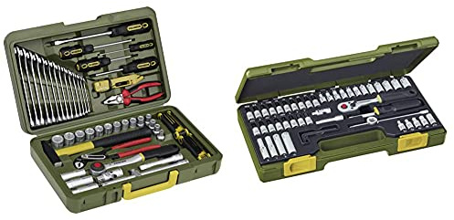 Proxxon 23650 PKW- und Universalwerkzeugkoffer & Steckschlüsselsatz, Feinmechaniker-Satz mit 1/4-Umschaltratsche sowie Schraubendrehergriff, 50-teiliges Werkzeug-Set mit Kunststoffkoffer, 23280