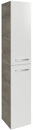 FACKELMANN Hochschrank B.Style/Badschrank mit gedämpften Scharnieren/Maße (B x H x T): ca. 30 x 162 x 31,6 cm/hochwertiger Schrank/Türanschlag Links/Korpus: Grau/Front: Weiß