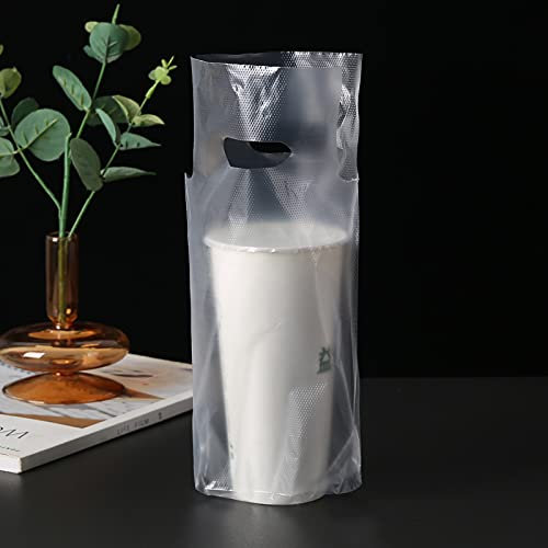 Croerw 500PCS Clear Handle Drink Drinking Poly Plastic Packaging Bags,Drink Carrier for Delivery Take Out Cup Holder Bar Restaurant Coffee Shop Supplies Cup Carriers (6.3 x 10.2)