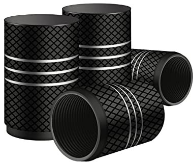 KINBOM 4pcs 1,7x1cm Aluminium Ventilkappen Auto, Heavy Duty Reifenkappen Ventilschaftkappen Luftdichte Dichtung für Autos SUV LKW Fahrrad Motorräder (Schwarz)