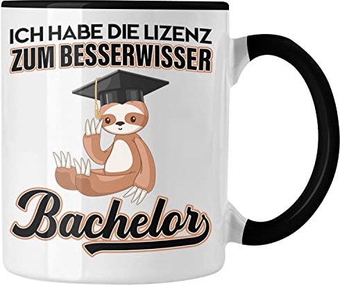 Trendation - Bachelor Geschenk Abschluss Tasse Spruch Master Abitur Abi Graduation Bestanden Prüfung Lizenz zum Besserwisser (Schwarz)