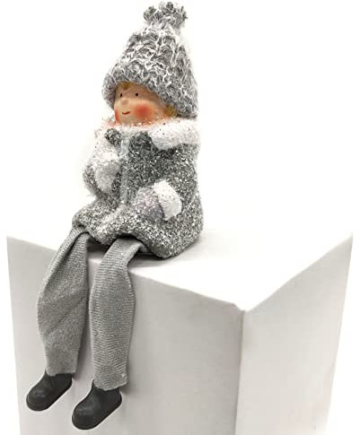 DARO DEKO Winterkind Kantenhocker Junge 22cm grau weiß Dekofigur Weihnachtsdeko