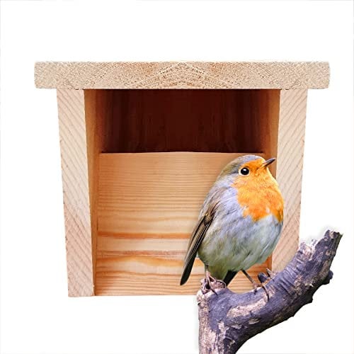 BigDean Nistkasten für Rotkehlchen, Gartenrotschwanz & andere Vögel - Halbhöhle Brutkasten Rotschwänzchen Vogelhaus verschraubt - Massivholz aus Schreinerei
