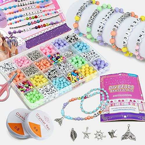 WuikerDuo DIY Perlen Set, Buchstabenperlen für Kinder Schmuck Armband Halsketten String Making Kit, Armbänder Art Craft Kit für Mädchen Kinder