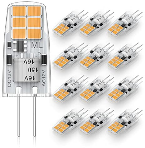 RuLEDne G4 LED G4 LED Bulb, 2 W G4 LED Warm White 2700 K, 360° Beam Angle, Non-Dimmable, Bulbs, 20 W - 25 W Halogen Replacement Pack of 12