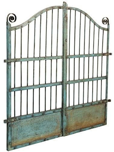 Biscottini Puerta de hierro para exterior, 115 x 115 x 5 cm, puerta de hierro forjado con acabado antiguo, puerta de jardín exterior, pieza única (verde agua)