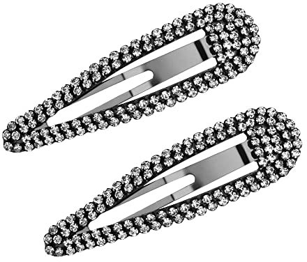 2 STÜCKE Haarspangen Glitter Strass Snap Haarclips Dekorationen Haarschmuck für Damen, Frauen, Mädchen (Schwarz)