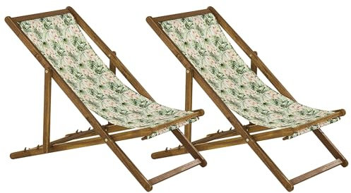 Set di 2 Sedie Sdraio da Giardino in Legno d'acacia Naturale chiaro foglie e fiori rosa