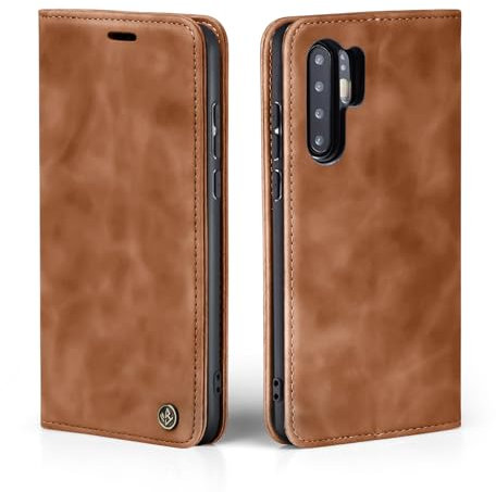 LBH Handyhülle für Huawei P30 Pro in Hellbraun mit Karten- und Geldfach Smartphone Hülle mit Standfunktion Flip Case Schutzhülle Magnetverschluss Vintage