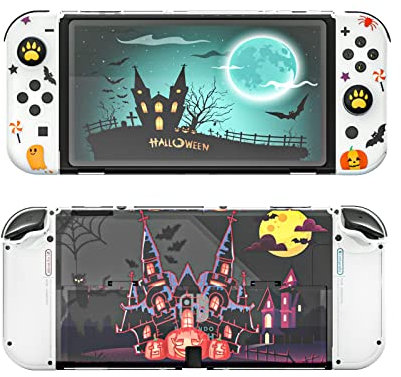 Coque de Protection pour Interrupteur OLED avec Coque Joycon en TPU et Protection d'écran en Verre et Capuchons pour Pouce