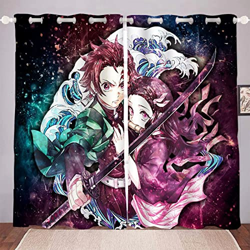 DDONVG Demon Verdunkelungsvorhänge Japan Anime Vorhang 100% Polyester Vorhang Mit Ösen Für Kinderzimme Schlafzimmer Dekoration (1,100x140cm(BxH)/ 50x140cmx2)