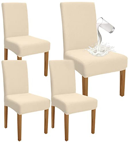 Granbest Premium Wasserdicht Esszimmer Stuhl Abdeckungen Satz Von 4, Stretch Hohen Zurück Stuhlhussen Slipcover Für Esszimmer, Abnehmbaren Stuhl Schutz Für Bankett, Küche, Party (4er Set, Beige)