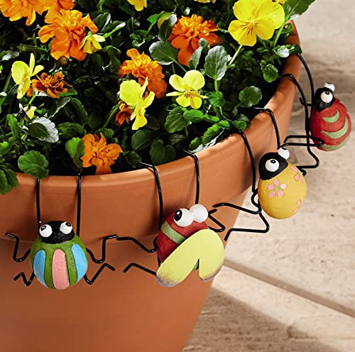 mysmartbuy.com 4 x Ladybird Design Flowerpot Buddies – Colourful Hook On Weatherproof Plant Pot Hanger Buddy Decoration Novelty Indoor Outdoor Home Garden Ornaments - Each Measure H9.5 x W8 x D5.5cm