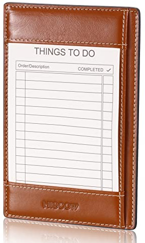 HISCOW Notizblock und Taschen-Notizbuch aus italienischem Leder, 7,6 x 12,7 cm, mit sicherem Stifthalter, nachfüllbarer Notizblock, Organizer für Arbeit und Reisen, Antikbraun