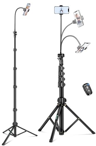 Nineigh Phone Tripod, 85 Tripod for Cell Phone iPhone with Gooseneck, Aluminum Tripods Stand for Video Recording Photo Vlog, Travel Cellphone Tripod with Remote Compatible with iPhone Android