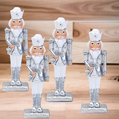 Nutcracker Set of 4 Silver and White Hanging Tree Decorations 13cm 8917