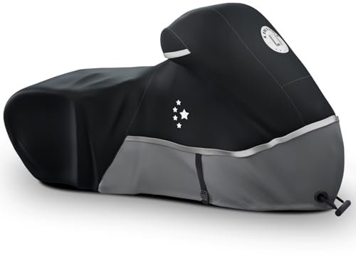 LI LIBZAKI Funda para motocicleta 420D resistente para todas las estaciones, universal, impermeable, protección al aire libre, 96 pulgadas, XXL, cubierta para vehículo/negro/gris