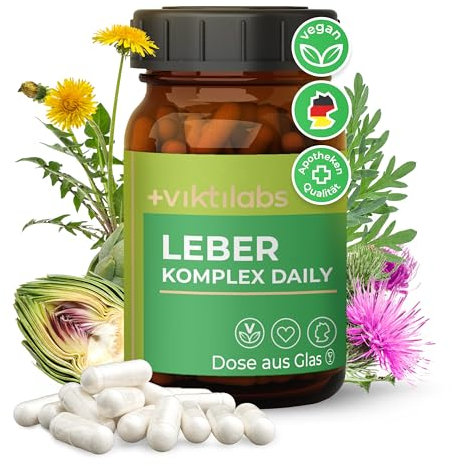 Viktilabs© Leber Komplex Daily - Vegan | Mit Mariendistel, Artischocke, Löwenzahn, Cholin | Laborgeprüft | Ohne Zusätze - 120 Kapseln | Mariendistel Kapsel hochdosiert