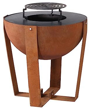 Vente-unique - Barbecue plancha brasero 3 en 1 en acier Corten - L70 x H80 x P70 cm - GREZIO