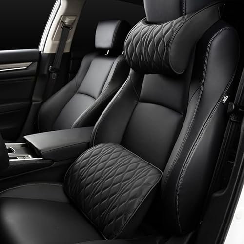 Samnuerly Auto-Nackenkissen, Auto-Nackenstütze, Lendenkissen, Memory-Schaum, Auto-Kopfstützen-Kissen, Leder bestickte Sitzstützen-Sets, Auto-Kopfstützen-Kissen (Typ: schwarzes Set)
