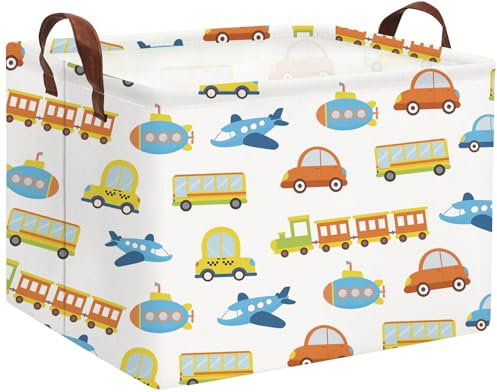 HIYAGON Kids Storage Basket Baby Boy Basket Cute Storage Bin Organizer Boxes Kids Toy Rectangular Car Room Decor Book Shelf (Car)