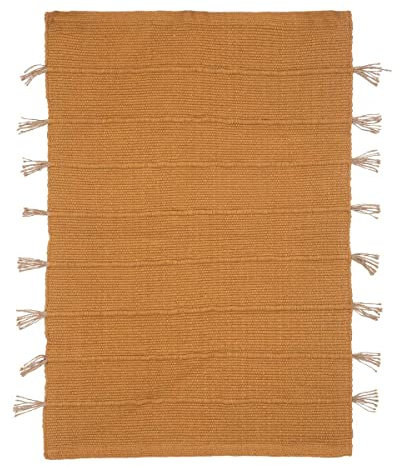 Atmosphera Teppich Tula aus Baumwolle mit Jute-Bommel, 60 x 90 cm, Gelb