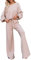 Sovoyontee Damen Langarm Kurz Top Sweatsuit Trainingsanzug Strick Pullover Loungewear Weitem Hose 2-Teiliges Set Aprikose S