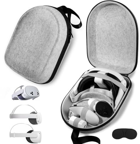 BnLnHOGVR Tragetasche, kompatibel mit Oculus Meta Quest 2, Quest 3, Apple Vision Pro VR Headsets, Original-Kopfgurt und Controller-Zubehör, Hartschalentasche für Reisen und Aufbewahrung, silber, Für