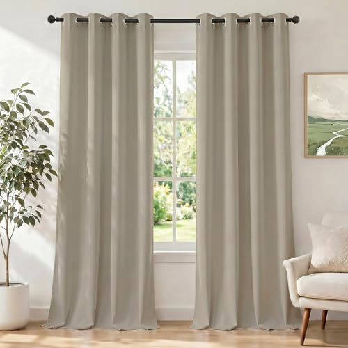 Ystyle Tende Oscuranti per Interni 2 Pezzi, 140x160 CM, Beige | Tende Camera da Letto Moderna con Anelli, Tenda Termica Isolante Freddo e Caldo Idrorepellente, per Soggiorno Cameretta