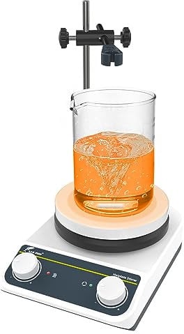 LAB FISH Agitateur Magnétique De Laboratoire Plaque Chauffante 260℃/ 500℉ 5 Pouces Capacité 3L Bouton De Contrôle 200-1500rpm & Barre D'Agitation(Non Numérique)