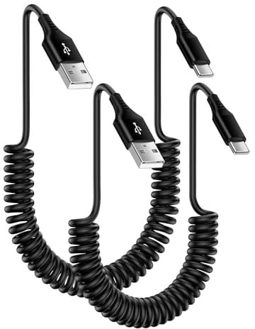 Coiled USB C Cable for Car, 3FT+6FT Spring USB C Charger Cable Fast Charging Lead, Type C Samsung Phone Charger Cable for Samsung Galaxy S24 S23 S22 S21 S20 A15 A14 A13 A12 A52 Z Flip 5, Google Pixel