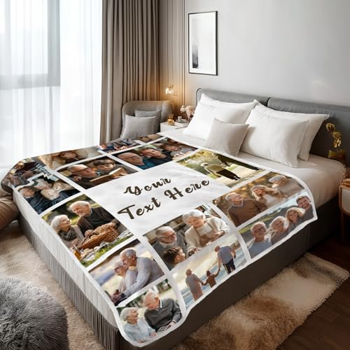 Stepdiy Decke mit 15 Fotos und Text 150x200cm, Decke Personalisiert mit Fotos für Mama Papa Oma, Fotodecke mit Eigenem Fotos für Personalisierte Geschenke