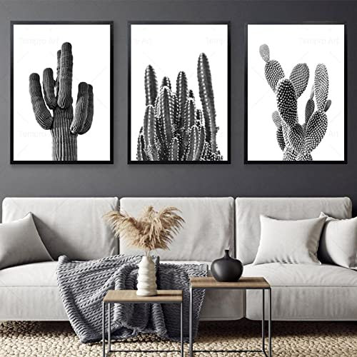 KemneT Kaktus-Pflanzen-Wand Bilder Leinwandgemälde Schwarz-Weiß-Poster und Kunstdrucke nordisches Wandbild Wohnzimmer Schlafzimmer Heimdekoration 40 x 60 x 3 cm ungerahmt