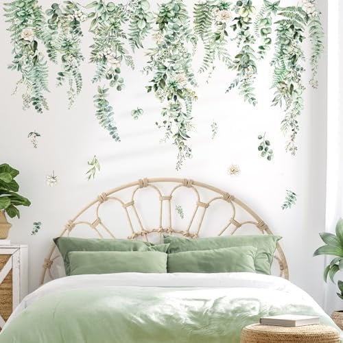decalmile Pegatinas de Pared Hojas Verde Tropicales Vinilos Decorativos Plantas Colgantes Flores Adhesivos Pared Dormitorio Salón Oficina