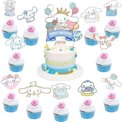 37-teiliges Cartoon-Kuchenaufsatz- und Cupcake-Topper-Set, Cupcake-Topper, Kuchendekorationen, Geburtstagsparty-Zubehör für Anime-Geburtstagsdekorationen (Cinna)
