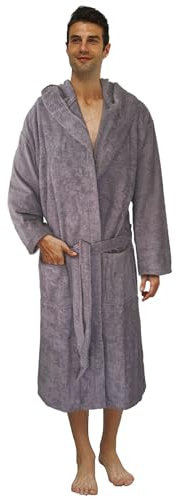 Octopus Herren Frottee Bademantel aus 100% Baumwolle (350g/m²) mit Ökotex Standard 100-2 Taschen - Kapuze - Gürtel f5722 Farbe: Bademantel Grau (1495), Gr. XL