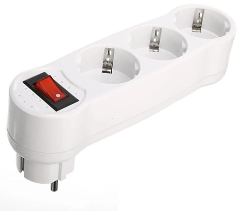 Adattatore piatto con interruttore e tre prese schuko