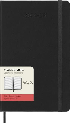 Moleskine Täglicher Planer 2024-2025, Agenda 18 Monate 2025, Tagesagenda mit Hartcover und Elastischem Verschluss, Großformat 13 x 21 cm, Farbe Schwarz