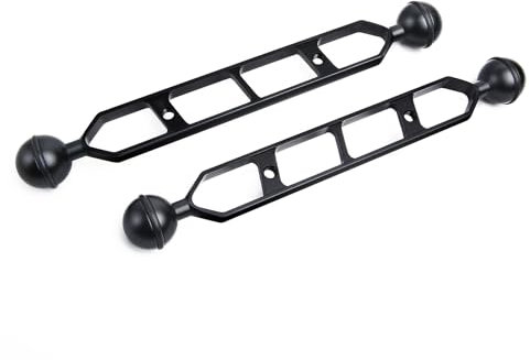 LetonPower 9 Double Ball Aluminiumlegierung Verlängerungsarm, 1 Kugelkopfanschluss Unterwasserarm für Stroboskop/Videolicht/Tauchkameraträger, wasserdicht und rostfrei (2er Pack)